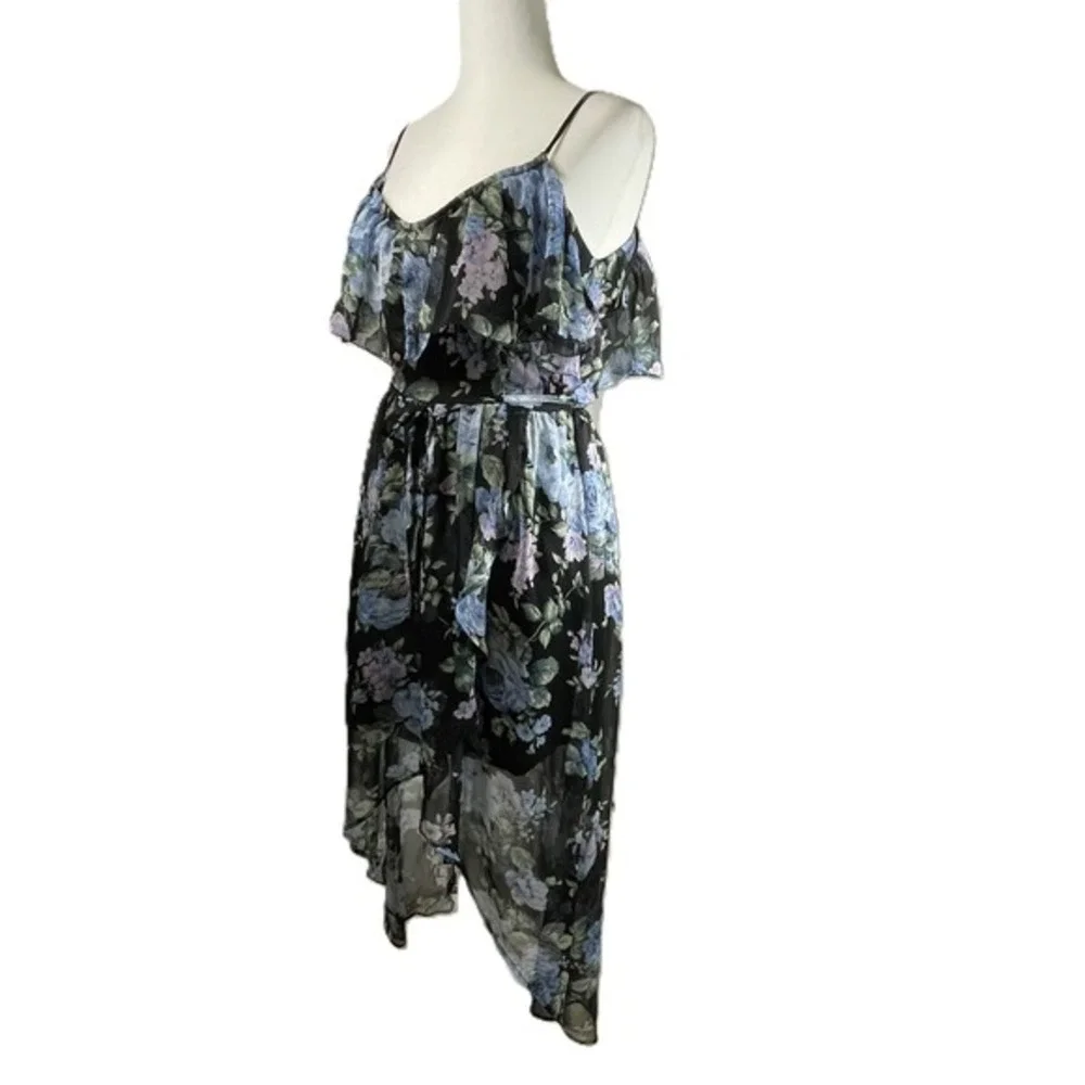 Abercrombie & Fitch XS Floral Ruffle Maxi Dress Sheer‎ Overlay Adjustable Straps